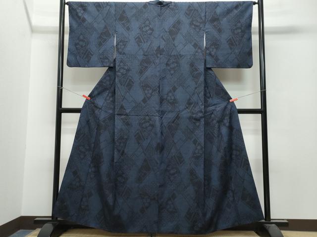 平和屋着物●結城紬　100亀甲　菱楓亀甲文　正絹　逸品　CAAU9610vf