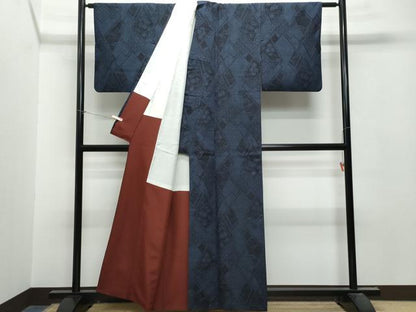 平和屋着物●結城紬　100亀甲　菱楓亀甲文　正絹　逸品　CAAU9610vf