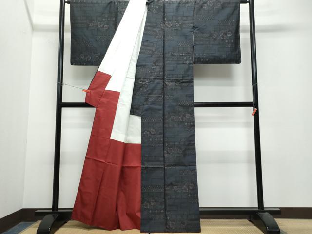 平和屋着物●本場大島紬　草花文　正絹　逸品　CAAU9620vf