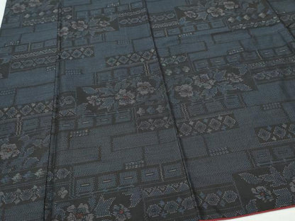 平和屋着物●本場大島紬　草花文　正絹　逸品　CAAU9620vf