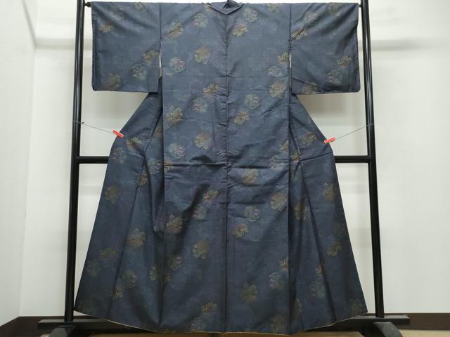 平和屋着物●本場大島紬 9マルキ 雪輪風景草木文 正絹 逸品 未使用 CAAU9638vf