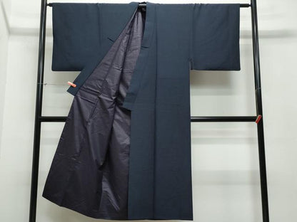 平和屋着物●男性　紬　アンサンブル　濃紺色　正絹　逸品　CAAU9657vf