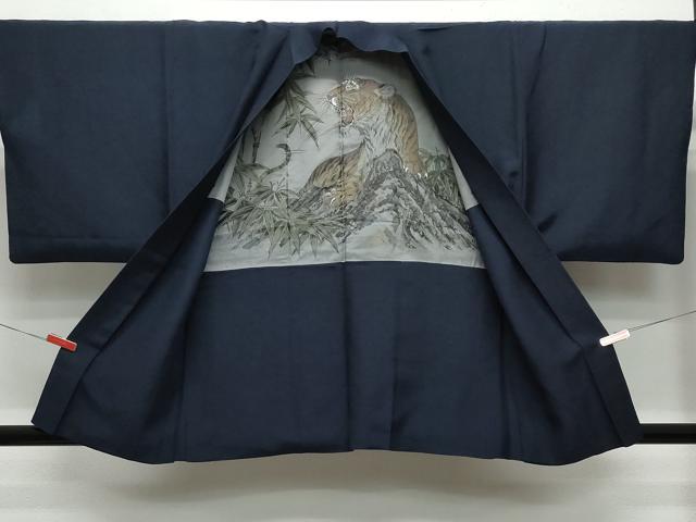 平和屋着物●男性　紬　アンサンブル　濃紺色　正絹　逸品　CAAU9657vf