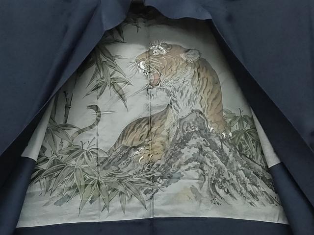 平和屋着物●男性　紬　アンサンブル　濃紺色　正絹　逸品　CAAU9657vf