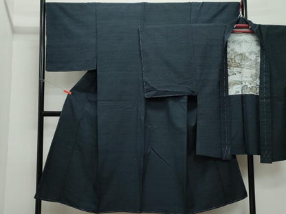 平和屋着物●男性 紬 髭紬・羽織セット 藍鉄色 正絹 逸品 CAAU9667vf