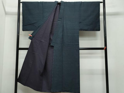 平和屋着物●男性 紬 髭紬・羽織セット 藍鉄色 正絹 逸品 CAAU9667vf