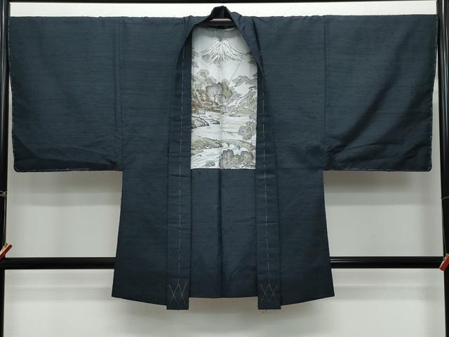 平和屋着物●男性 紬 髭紬・羽織セット 藍鉄色 正絹 逸品 CAAU9667vf