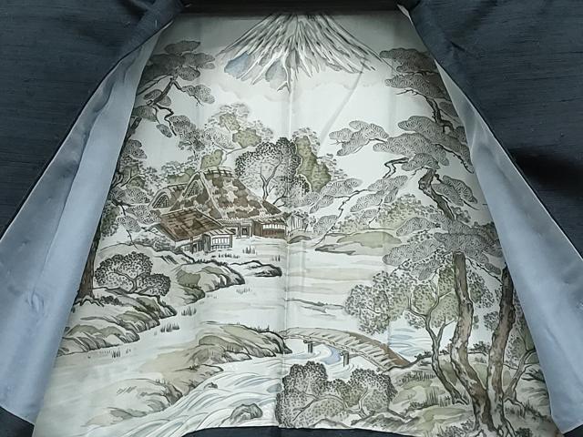 平和屋着物●男性 紬 髭紬・羽織セット 藍鉄色 正絹 逸品 CAAU9667vf
