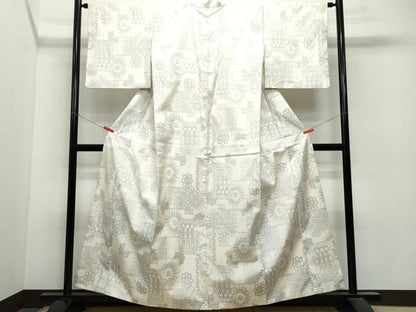 平和屋着物●本場大島紬 白大島 吉祥花文 正絹 逸品 CAAU9687vf