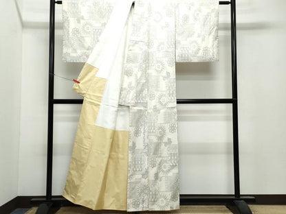 平和屋着物●本場大島紬 白大島 吉祥花文 正絹 逸品 CAAU9687vf