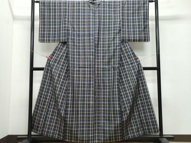 平和屋着物●本場縞大島紬　格子柄　正絹　逸品　CAAU9689vf