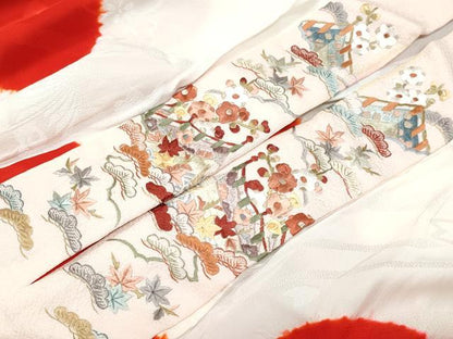 平和屋着物●振袖用長襦袢　無双仕立て　絞り　花蝶地紋　半衿刺繍　正絹　逸品　CAAU9695vf