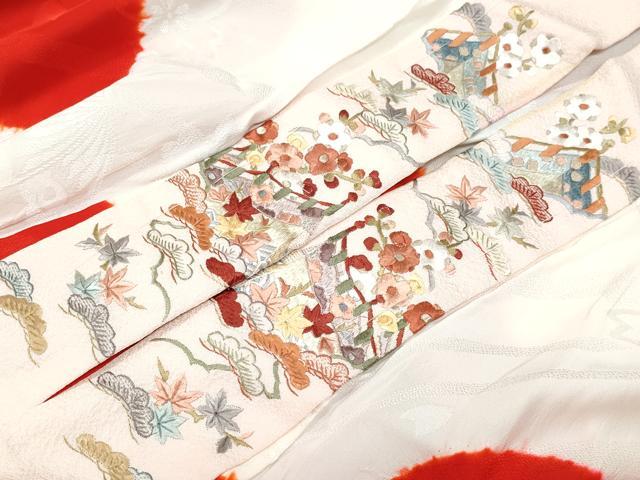 平和屋着物●振袖用長襦袢　無双仕立て　絞り　花蝶地紋　半衿刺繍　正絹　逸品　CAAU9695vf