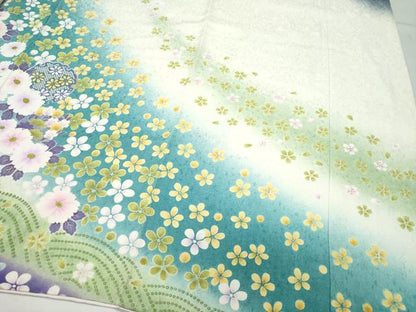 平和屋着物●豪華振袖　駒刺繍　雪輪草花文　暈し染め　金彩　正絹　逸品　CAAU9698vf