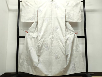 平和屋着物●本場大島紬 白大島 9マルキ 風景草花文 正絹 逸品 CAAU9725vf
