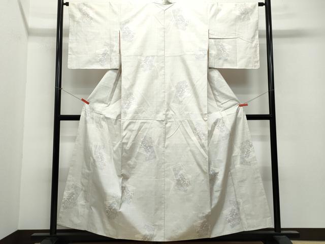平和屋着物●本場大島紬 白大島 9マルキ 風景草花文 正絹 逸品 CAAU9725vf