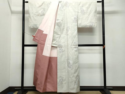 平和屋着物●本場大島紬 白大島 9マルキ 風景草花文 正絹 逸品 CAAU9725vf