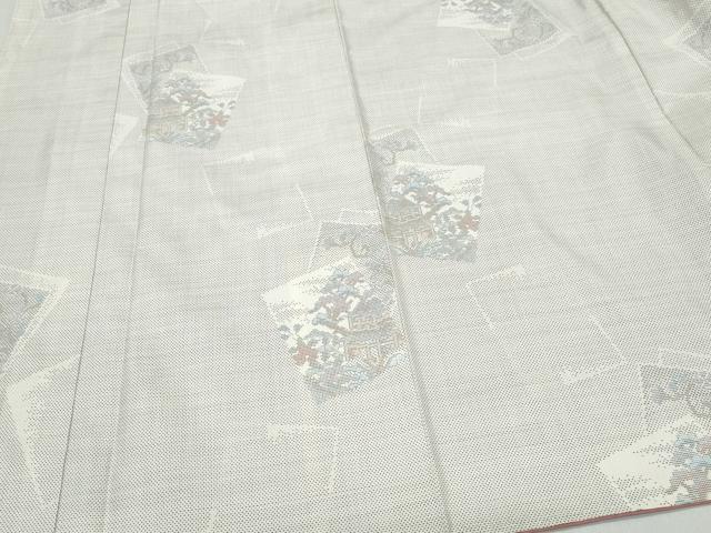 平和屋着物●本場大島紬 白大島 9マルキ 風景草花文 正絹 逸品 CAAU9725vf