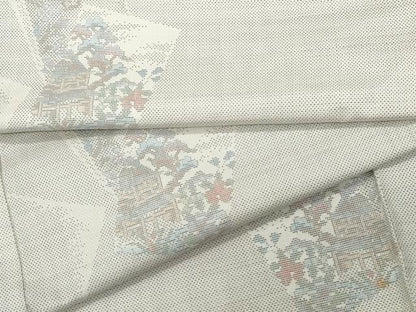 平和屋着物●本場大島紬 白大島 9マルキ 風景草花文 正絹 逸品 CAAU9725vf