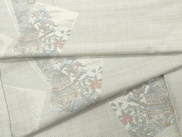 平和屋着物●本場大島紬 白大島 9マルキ 風景草花文 正絹 逸品 CAAU9725vf