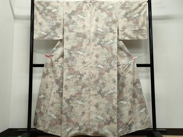 平和屋着物●小千谷紬 吉祥草花文 正絹 逸品 CAAU9731vf
