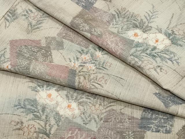 平和屋着物●小千谷紬 吉祥草花文 正絹 逸品 CAAU9731vf