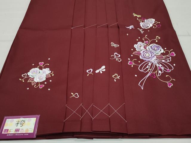 平和屋着物●女性 行灯袴 総刺繍 花唐草文 葡萄色 卒業式 洗える着物 未使用 洗える着物 CAAU9743vf