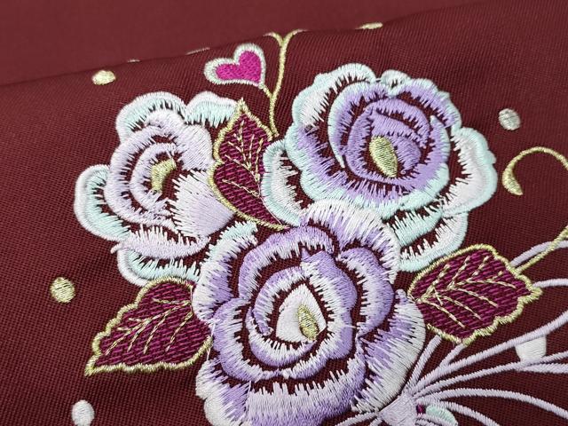 平和屋着物●女性 行灯袴 総刺繍 花唐草文 葡萄色 卒業式 洗える着物 未使用 洗える着物 CAAU9743vf