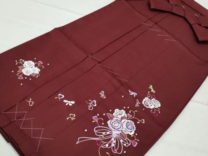 平和屋着物●女性 行灯袴 総刺繍 花唐草文 葡萄色 卒業式 洗える着物 未使用 洗える着物 CAAU9743vf