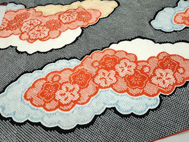 平和屋着物●豪華振袖・長襦袢セット　総絞り　雲取り舞花文　黒地　正絹　逸品　CAAU9751vf