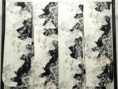 平和屋着物●創業460年・千總　振袖　冊子枝花文　黒地　金彩　正絹　逸品　CAAU9757vf