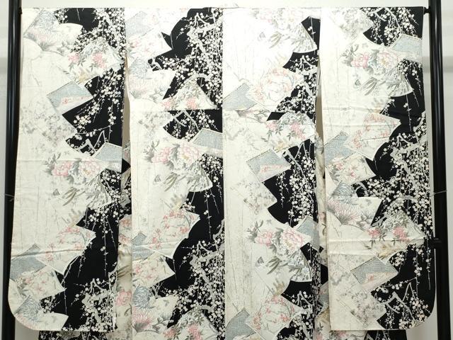 平和屋着物●創業460年・千總　振袖　冊子枝花文　黒地　金彩　正絹　逸品　CAAU9757vf