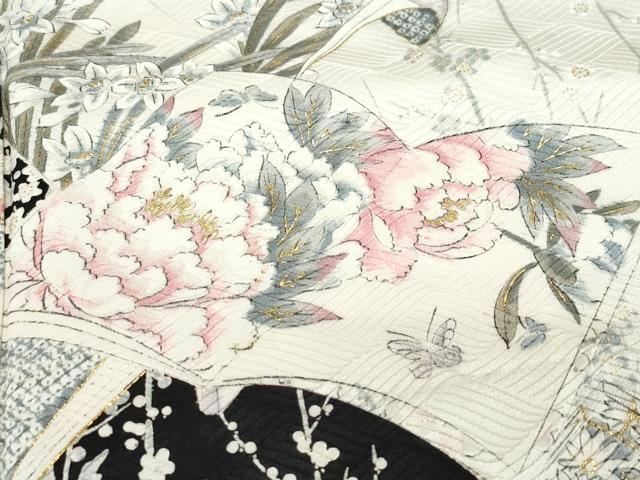 平和屋着物●創業460年・千總　振袖　冊子枝花文　黒地　金彩　正絹　逸品　CAAU9757vf