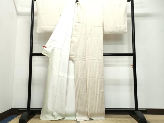 平和屋着物●上質な色無地 縞地紋 亜麻色 正絹 逸品 CAAU9887vf