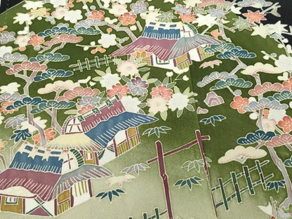平和屋着物●本加賀友禅作家　柿本市郎　黒留袖　風景千鳥人物草花文　正絹　逸品　CAAU9914vf