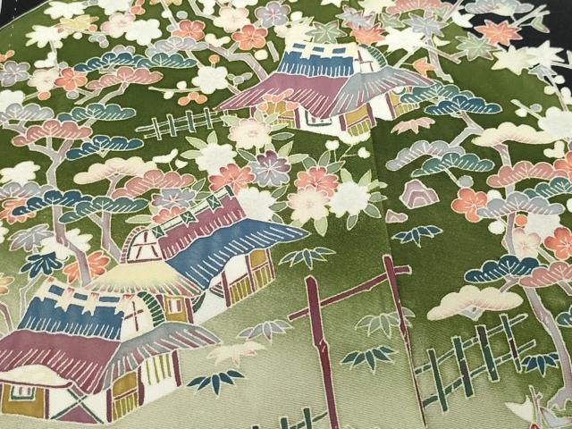 平和屋着物●本加賀友禅作家　柿本市郎　黒留袖　風景千鳥人物草花文　正絹　逸品　CAAU9914vf