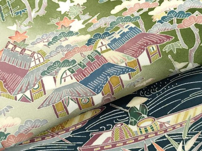 平和屋着物●本加賀友禅作家　柿本市郎　黒留袖　風景千鳥人物草花文　正絹　逸品　CAAU9914vf