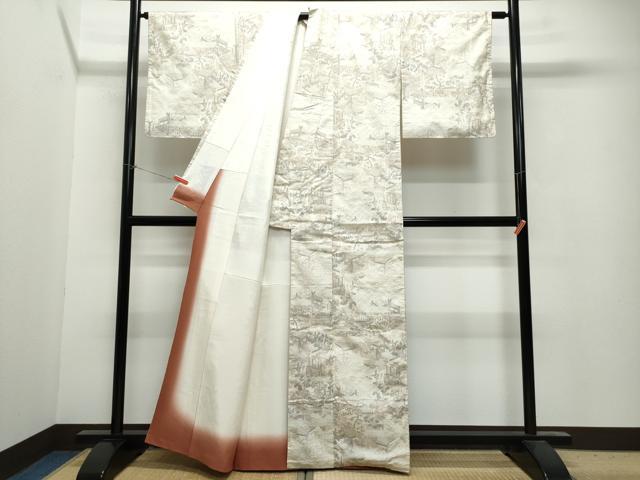 平和屋着物●本場大島紬　白大島　7マルキ　風景文　正絹　逸品　CAAU9928vf