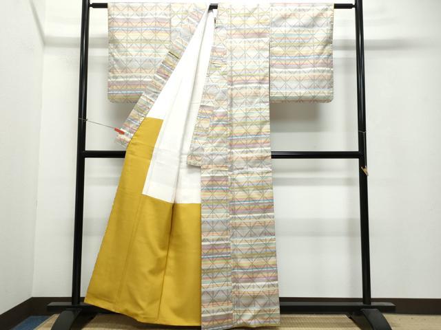 平和屋着物●上質な紬 横段吉祥文 正絹 逸品 CAAU9929vf