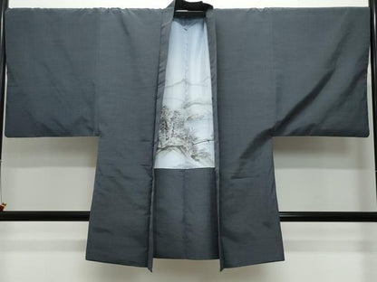 平和屋着物●男性　紬　アンサンブル　消炭色　正絹　逸品　CABE8409vfm