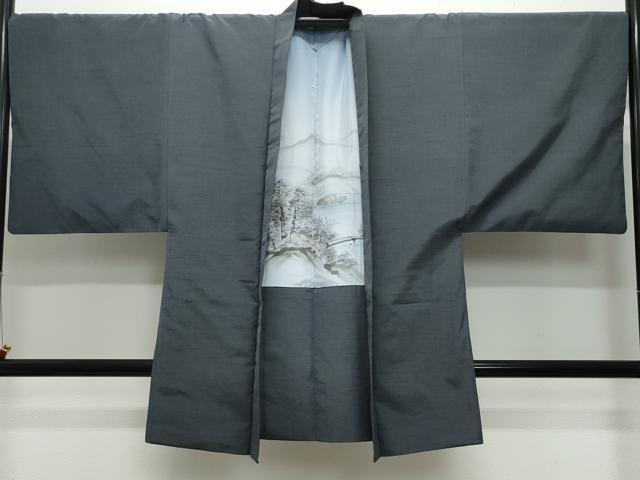 平和屋着物●男性　紬　アンサンブル　消炭色　正絹　逸品　CABE8409vfm