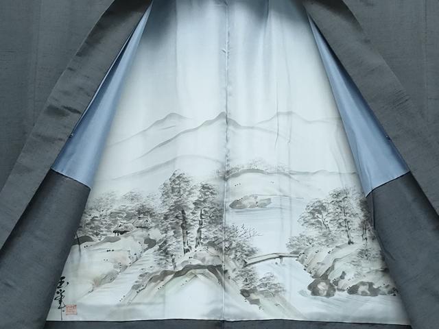 平和屋着物●男性　紬　アンサンブル　消炭色　正絹　逸品　CABE8409vfm