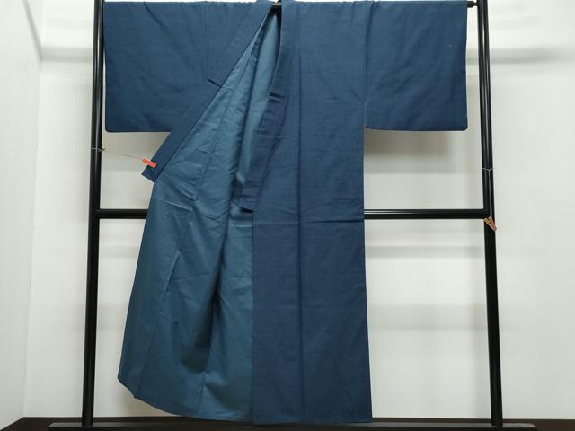 平和屋着物●男性　紬　アンサンブル　藍鉄色　正絹　逸品　CAAU9940vf