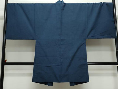 平和屋着物●男性　紬　アンサンブル　藍鉄色　正絹　逸品　CAAU9940vf