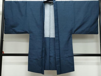 平和屋着物●男性　紬　アンサンブル　藍鉄色　正絹　逸品　CAAU9940vf