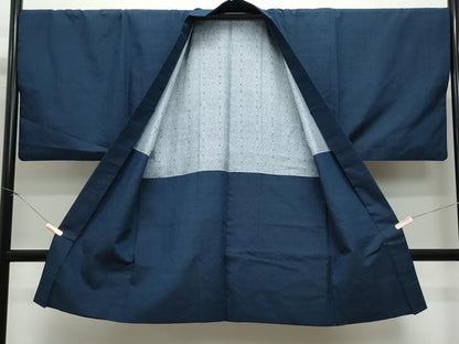 平和屋着物●男性　紬　アンサンブル　藍鉄色　正絹　逸品　CAAU9940vf