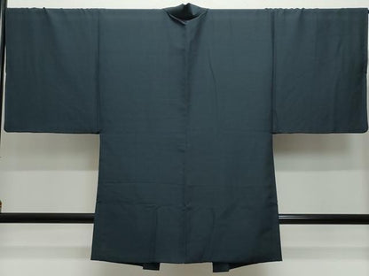 平和屋着物●男性　紬　アンサンブル　藍鉄色　正絹　逸品　CAAU9944vf