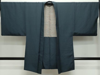 平和屋着物●男性　紬　アンサンブル　藍鉄色　正絹　逸品　CAAU9944vf