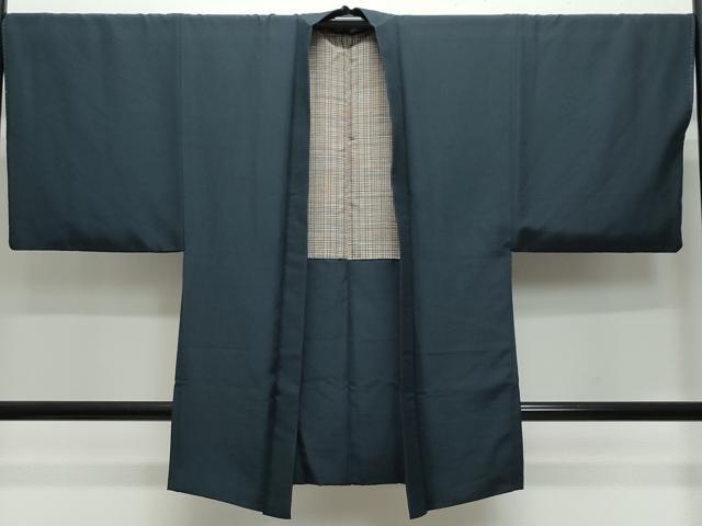 平和屋着物●男性　紬　アンサンブル　藍鉄色　正絹　逸品　CAAU9944vf