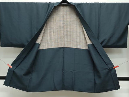 平和屋着物●男性　紬　アンサンブル　藍鉄色　正絹　逸品　CAAU9944vf